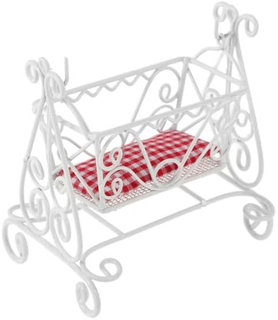 SOPOTUTU Dollhouse Miniature Cradle Scale Iron Crib for Boy Girl Room Realistic Dollhouse Furniture Accessory Safe Stylish Design for Pretend Play and Miniature Projects