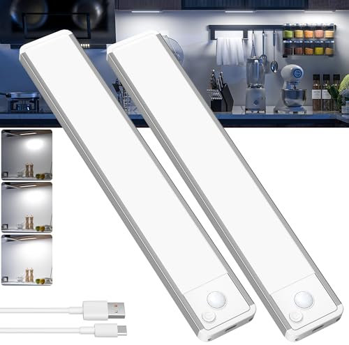 Under Cabinet Kitchen Lights LED - Cupboard Light Motion Sensor Indoor Rechargeable Strip Wireless USB Powered Magneti Battery Operated for Stairs Wardrobe Hallway Garage Bed