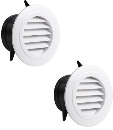 SHENGYIG Griglia di Ventilazione Rotonda 100mm (2 Pezzi) - Griglia Aerazione Plastica Bianca con Zanzariera - per Garage, Cucina, Ufficio, Bagno, Cantina - Facile Installazione