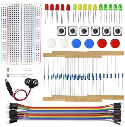 TECNOIOT 1 x Elektronisches Starter-Set mit Breadboard, LED, Jumper-Kabel und Taster, Übungsset für Basisschaltungen