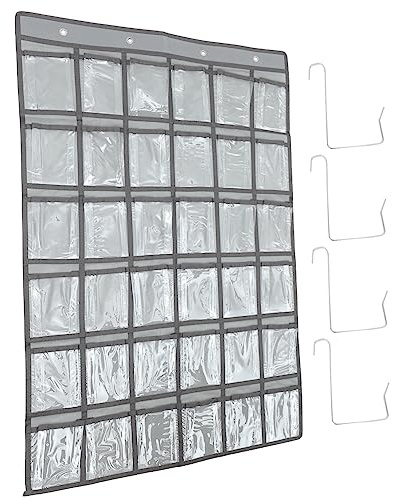 FUTUREORYY Multifunktionaler Wandorganizer Fächer aus Robustem Vliesstoff Transparente Aufbewahrungstasche zum Aufhängen für Handy Schmuck und Klassenzimmer mit Metallringen für Tür oder