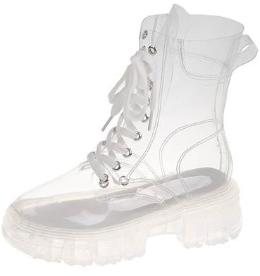 Stivaletti da donna in pelle con cristalli alla moda, con lacci rialzati, impermeabili, leggeri e trasparenti, con fondo spesso, stivali da pioggia