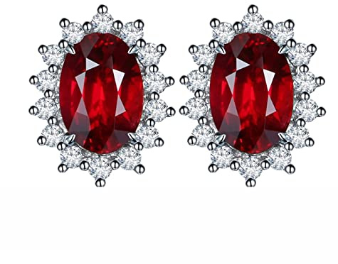 Tolldek Weißgold 750 Ohrstecker, Klassiker Ohrringe mit Ovalschliff 0.14ct Rubin Rot, 18K Damen Ohrringe Diamant Echter Schmuck Allergiefrei