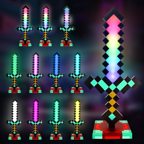 Diamantschwert Licht, 11 Farben Diamant Schwert Lampe, 38cm Nachtlampe USB Wiederaufladbare LED Lichter, Led Nachtlicht Lampe für Hand und Tisch zur Dekoration und Beleuchtung Spielzeug Geschenke