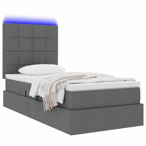 vidaXL LED-Speicherbett mit Matratze Dunkelgrau 100 x 200 cm Stoff
