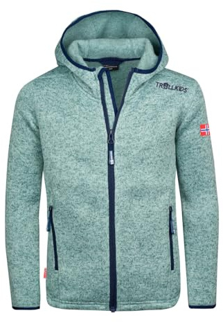 Trollkids Girls Jondalen Jacket XT | Warme Kapuzenjacke aus Strickfleece|Zwei Hüfttaschen und eine Brusttasche|Modische Akzente durch Kontrast und Details