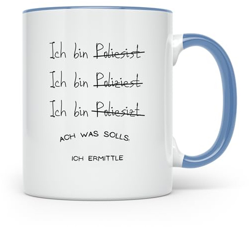 Polizist Tasse Lustig, Ich ermittle Becher, Polizei Geschenk, Polizistin Kaffeetasse, Geschenkidee Polizeiwache, Humor Dienststelle, Kripo (Blau)