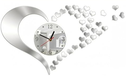 SSyang DIY Wanduhr Moderne Clock,Wanddeko Moderne Uhr mit Spiegel 3D Wanduhr Wanduhr Küche Uhr mit Uhrwerk,für Hause Restaurant Büro Hotel(Silber)
