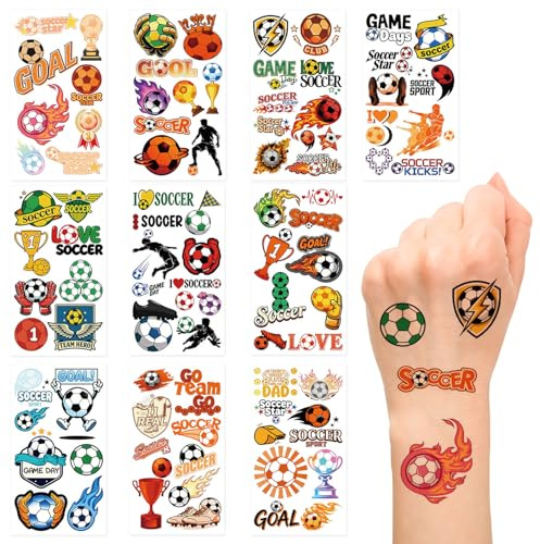 10 Hojas de Tatuajes Temporales de Fútbol para Niños, Tatuajes Luminosos en la Oscuridad, Calcomanías Infantiles Impermeables para Brazos y Hombros, Relleno de Bolsas de Fiesta