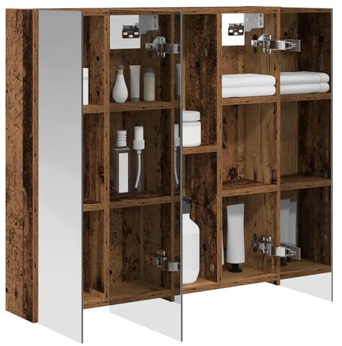 vidaXL Badezimmerspiegelschrank Altholz 70 x 14,5 x 70 cm, Badezimmer Aufbewahrung, rechteckiger Schrank, modernes Design, platzsparender Wandspiegel, verstellbares Regal, Organizer