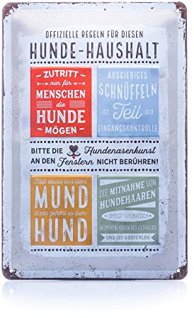 Nostalgic-Art Retro Blechschild, 20 x 30 cm, PfotenSchild – Hunde-Haushalt Regeln – Geschenk-Idee für Hunde-Besitzer, aus Metall, Vintage Design mit Spruch, Blechschilder Sprüche