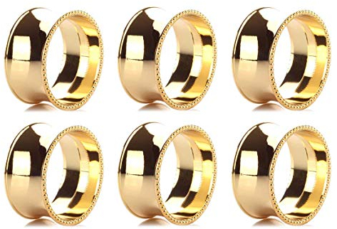 Yalulu 6 Stück Stahl Serviettenringe Servietten Halter Banquet Serviette Ring Dinner Hochzeits Hotel Weihnachten Dekoration Tischdeko (Gold)