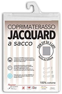 V.I.P. Very Important Pillow V.I.P. Sacco Coprimaterasso in Cotone Fasciato Lavorazione Jacquard con Zip, Facile da Infilare, Singolo 90 x 200 cm, Cerniera su 3 Lati, 90 x 200 + 27 h