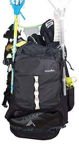 Athletico Lacrosse Tasche – Extra großer Lacrosse-Rucksack – für alle Lacrosse- oder Feldhockey-Ausrüstung – Zwei Schlägerhalter und Separates Stollenfach (schwarz)