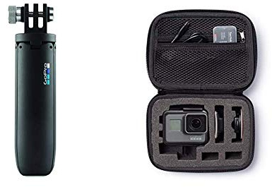 GoPro Shorty - Mini-Verlängerungsstange und Stativ schwarz (Offizielles GoPro-Zubehör) & Amazon Basics Tragetasche für GoPro Actionkameras, Gr. XS