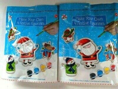2 x Make Your Own Christmas Santa Festive Figures Paint Plaster Paris Kids Craft