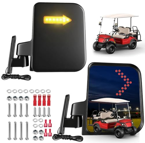 Golf Cart Mirror Universal with Turn Signal Light Golf Cart Side Mirrors Rear view Mirrors for Club Car EZGO Yamaha