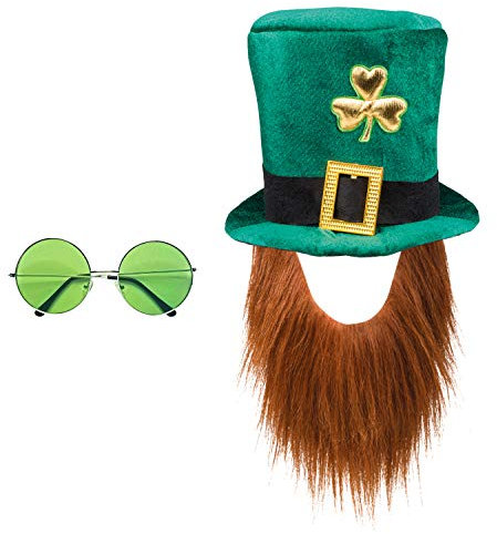 com-four® Leprechaun, Kobold Kostüme zum St. Patricks Day - Outfits und Accessoires für das grüne, irische Fest - Für Fasching, Fastnacht, Karneval, Parade, Motto-Party, Irish Pub (02-teilig - Set06)