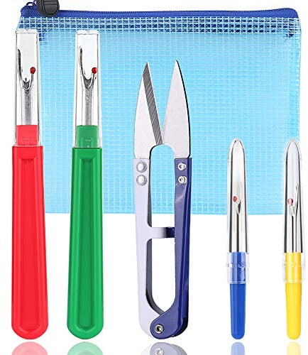 4 Pcs Seam Ripper, Big and Small Stitching Thread Unpicker, Thread Cutter Remover, Seam Rippers for Sewing, Stitch Ripper with Scissor, Storage Bag, Storage Box for Sewing Needlework DIY Craft