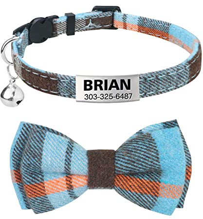 TagME Katzen halsbänder mit Namen und Telefonnummer Auf, Kätzchenhalsband mit Sicherheits Verschluss und Glöckchen,Dunstblau