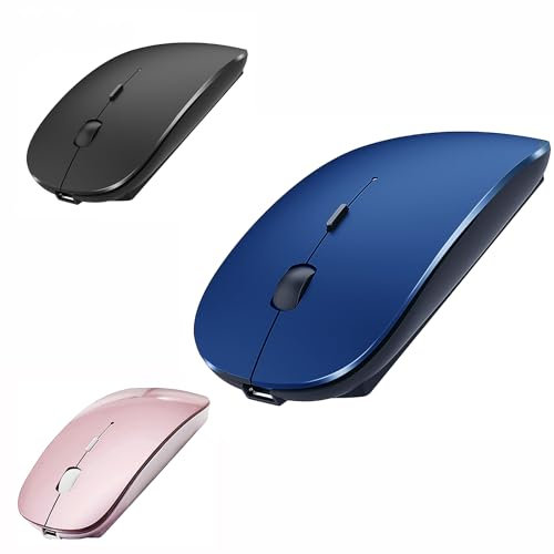 Rechargeable Bluetooth Wireless Mouse for Computer Chromebook Windows MacBook Pro MacBook Air Notebook iPad HP PC DELL Desktop Computer (Blue)