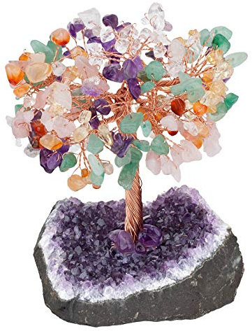 KYEYGWO Arbre en Cristal de Reiki sur Base de Pièce Brute d'Améthyste Naturelle, Arbre d'argent en Pierre, Ornement Feng Shui, Décoration de la Maison pour la Chance, la Richesse