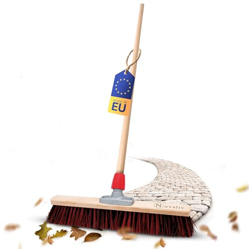Novaliv Straßenbesen 50 cm I Besen mit Holzstiel I Arenga-Elaston Handbesen Gartenbesen I Straßenbesen Hofbesen