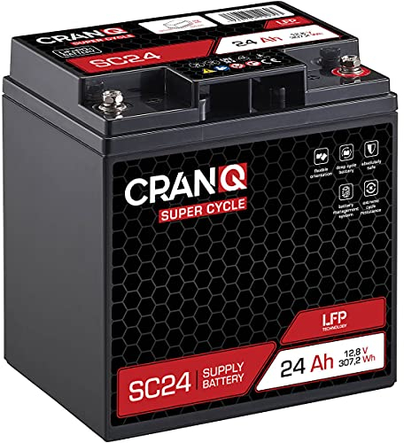 CranQ 12V 24Ah 307,2Wh LiFePO4 Versorgungs-Batterie mit BMS 12,8V Lithium-Eisenphosphat SC24 LFP