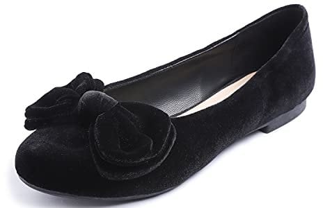 Feversole Women's Round Toe Cute Bow Trim Ballet Flats Dolly Shoes Black Velvet Bow 6 UK