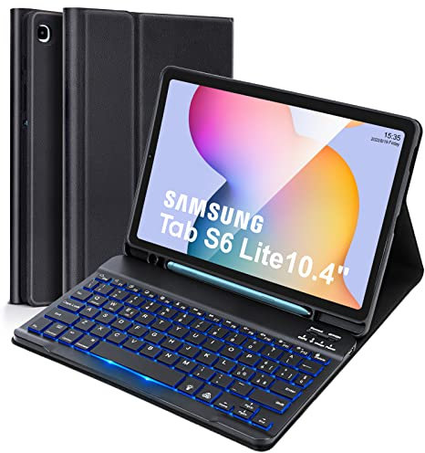 Lively Life Custodia con Tastiera per Galaxy Tab S6 Lite 10.4 2020 (SM-P610/P615), 2022 (SM-P613/P619), Layout Italiano, Retroilluminata Staccabile e Custodia, Nero
