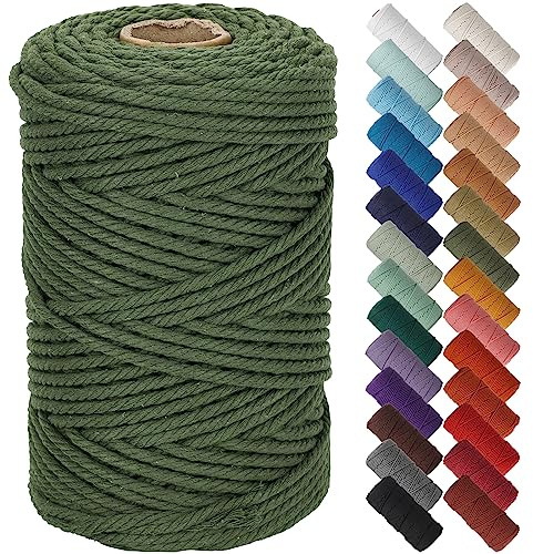 NOANTA Cordoncino macramè verde oliva 5 mm x 109 m, corda di cotone macramè, filo colorato in cotone per appendere alla parete, appendini per piante, artigianato, lavori a maglia