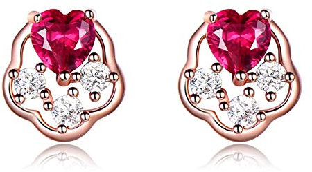 Skcess Ohrringe Damen Roségold Und Rosérot, Ohrstecker Silberohrringe 925 Damen Herzform Rosa Roter Zirkonia Rote Weiße Rose Herz Erstellt-Ruby