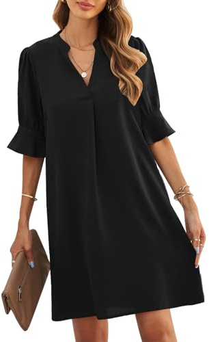 JOCAFIYE Women Summer Dresses V Neck Casual Solid Color Shift Dresses Maternity Dress Wedding Guest Dress for Women Black L