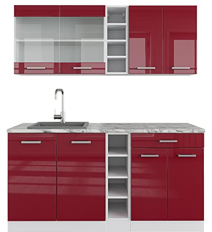 Vicco Singleküche R-Line, Bordeaux Hochglanz/Weiß, 160 cm ohne Arbeitsplatte