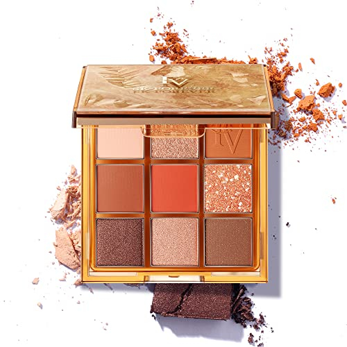 Palette Ombretti, FV Palette di Ombretti, 100% vegana, ultra sfumabile, texture vellutata, 9 colori ricchi con opaco, shimmer, glitter, ombretto occhi a lunga durata(amber neutrals)