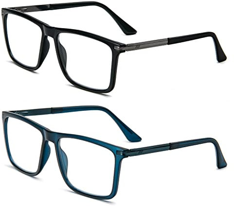 KoKoBin Lesebrille Anti-Blaulicht für Herren und Damen Blaulichtfilter Computer Lesehilfe Federscharnier Metall Vollbild Brille (2 Pack, 2, diopters)