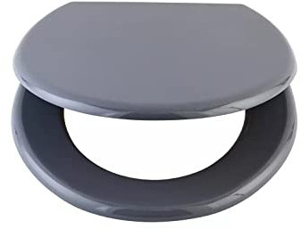 Optimal Products 18'' INCH MDF Universal Bathroom WC Toilet SEAT Quick Easy FIT Wooden Oval Shape (Grey)