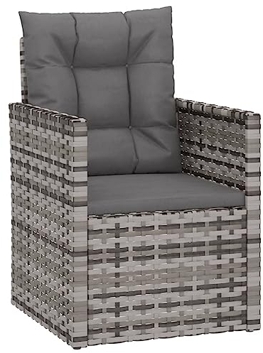 vidaXL Gartensessel mit Kissen Sessel Stuhl Gartenstuhl Terrassenstuhl Balkonstuhl Garten Terrasse Gartenmöbel Rattanmöbel Grau Poly Rattan