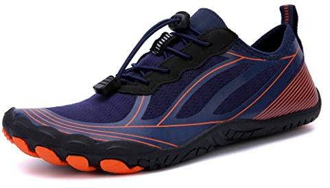 Teechodina Unisex Traillaufschuhe Herren Damen Wanderschuhe Barfußschuhe Laufschuhe Knit Sneaker Fitnessschuhe Fivefinger Zehenschuhe, Dunkelblau M, 44