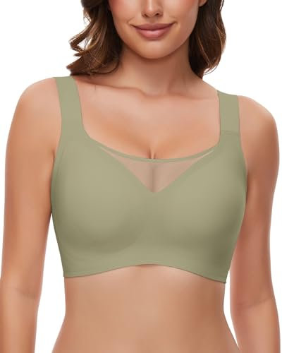 WOWENY Bügelloser BH Damen Gepolstert Vollschalen BH Ohne Bügel mit Polster Nahtloser Bustier Bralette Atmungsaktive Weich(Grün, XL)