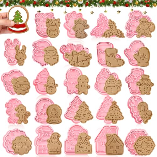 XGAGHB 24 Stück Weihnachten Keksausstecher, Weihnachtsausstecher 3D Set Plätzchenformen für Kinder Cookie Backen Form, für Tortendeko Kekse Backen