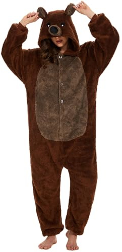 Xinlong Tuta Donna Invernale Peluche Costume Orso Adulto Pigiama da Notte Taglia Forte Caldo con Cappello Tasche Cerniera