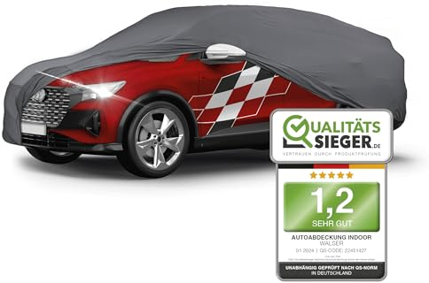 WALSER Premium Abdeckung Auto Indoor Stretch Plus Qualitätssieger Sehr Gut* Autoabdeckung Winter Autogarage Abdeckung Autoplane Winter Autogarage Abdeckung Winter Abdeckplane SUV/VAN Größe 9 anthrazit