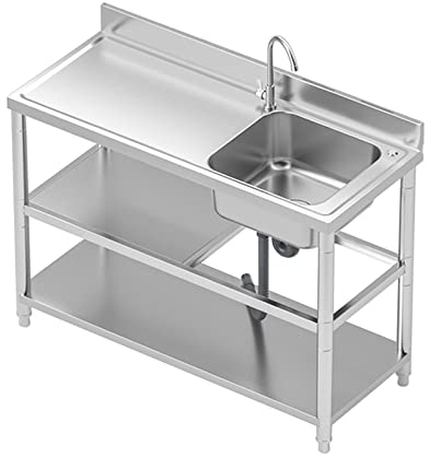 Fregadero Cocina Fregadero de acero inoxidable Fregadero de cocina en cascada al aire libre, mesa de limpieza de pescado para restaurante comercial con fregadero, con lavadora de tazas, grifo combinad
