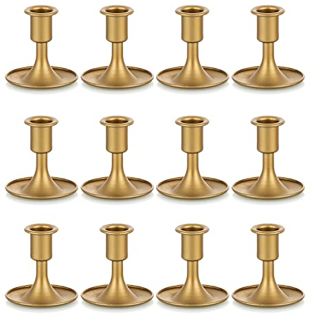 Kerzenständer Gold Kerzenhalter Stabkerzen Metall: Romadedi 12er Set Goldene Stabkerzenhalter Kleine für Hochzeit Party Tischdeko Weihnachten Adventskranz Modern Tisch Deko Wohnzimmer