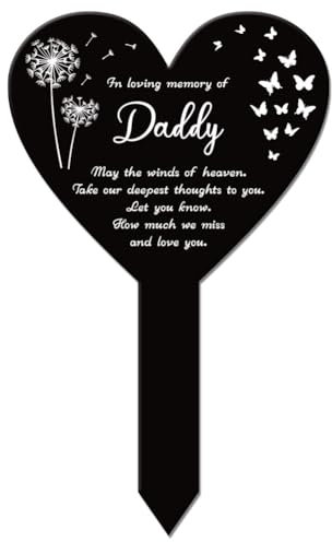 GLOBLELAND Heart Daddy Garden Memorial Remembrance Plaque Stake for Cemetery - Acrylic Waterproof Sympathy Grave Marker for Yard (Daddy)