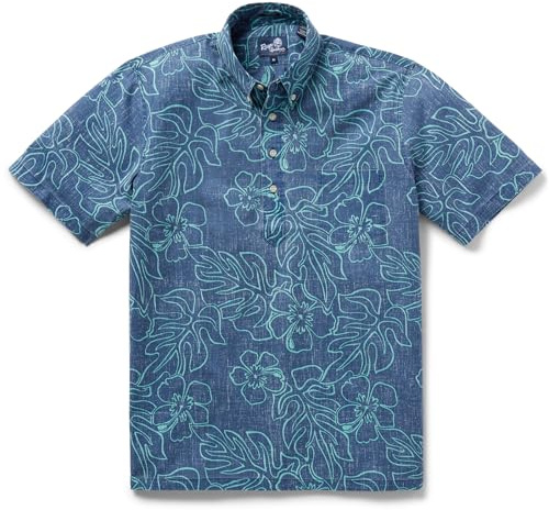 Reyn Spooner Herren Tropical Leaves Hawaiian Aloha Shirt - Pullover, Monstera Ink - Dress Blues, XL