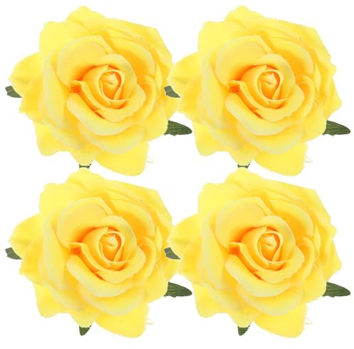 CALLARON 4Pcs Rose Hairpin Red Hair Clip 11x4cm Pins Fabric Floral Clips Floral Brooch Hair Accessories for Women(Yellow)
