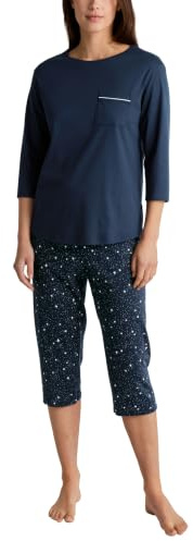 Calida Sweet Dreams 3/4-Pyjama Damen, aus 100% Baumwolle, Hose mit stoffbezogenem Gummibund