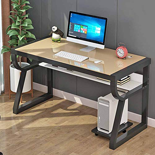 KANBUN-MM Desktop aus gehärtetem Glas, verschleißfester, verdickter, einfacher, moderner Gaming-Tisch, Büro, Schlafzimmer, Schreibtisch, Desktop-Computertisch,A,120 * 60 * 76cm